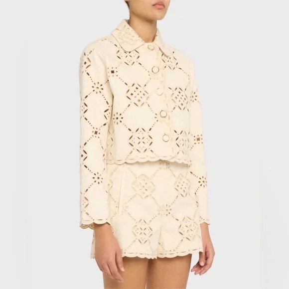 Veronica Beard Jackets & Blazers - Veronica Beard Adelaide Scalloped Eyelet-Embroidered Jacket